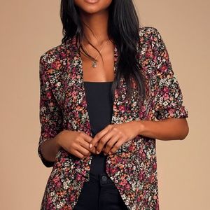 Lulus Miss Punctuality Black Floral Print Blazer